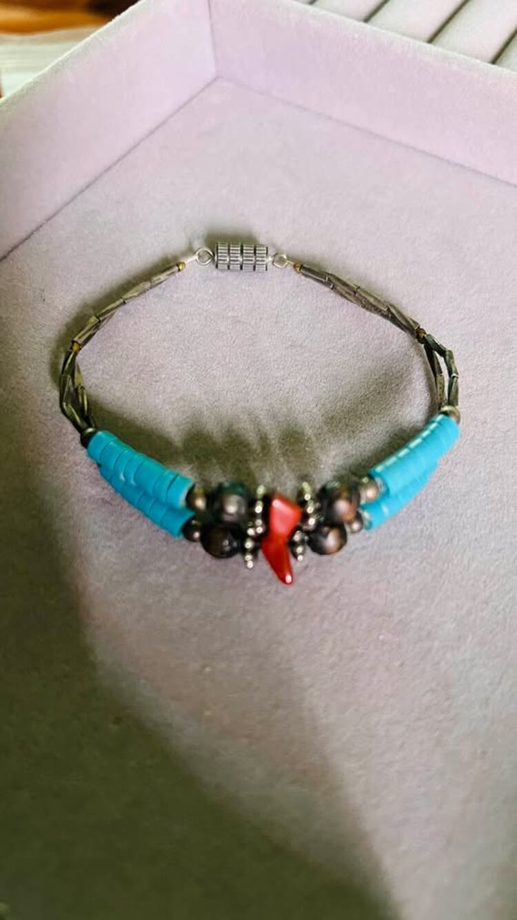 Beaded Turquoise and Coral Style Bracelet